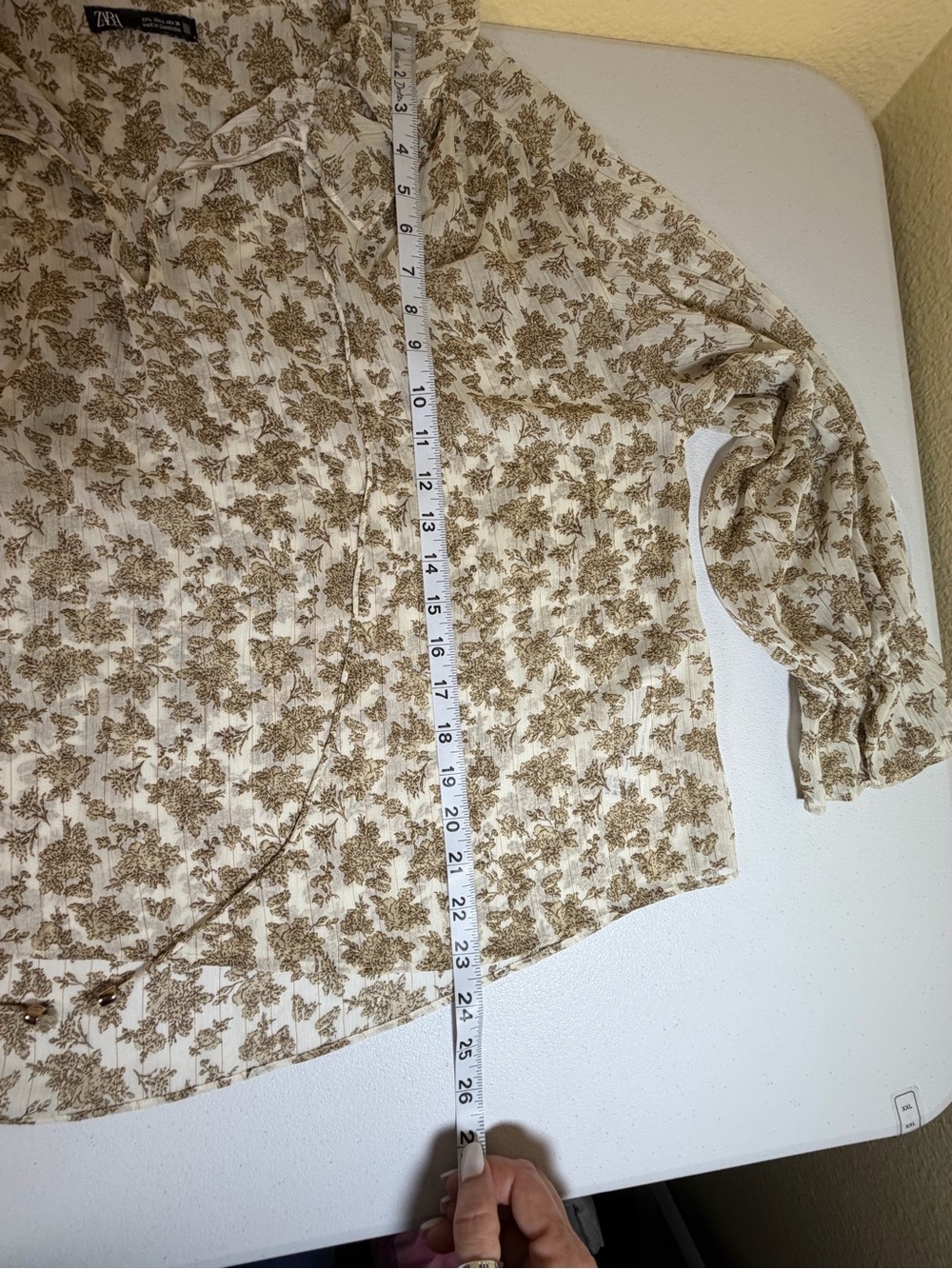 Zara Women's Sheer Floral Peasant Blouse Cream & Brown Long Sleeve Size Large - Picture 4 of 6
